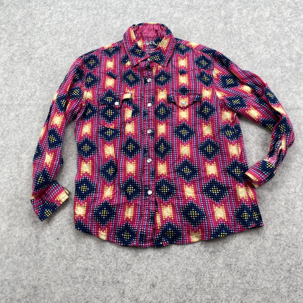 Rock 47 By Wrangler Shirt Girls Medium Pink Geometric Snap Long Sleeve Top
